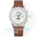 Swiss Replica V2 Jaeger-LeCoultre Master Diamond Bezel Brown Leather Strap Watch 